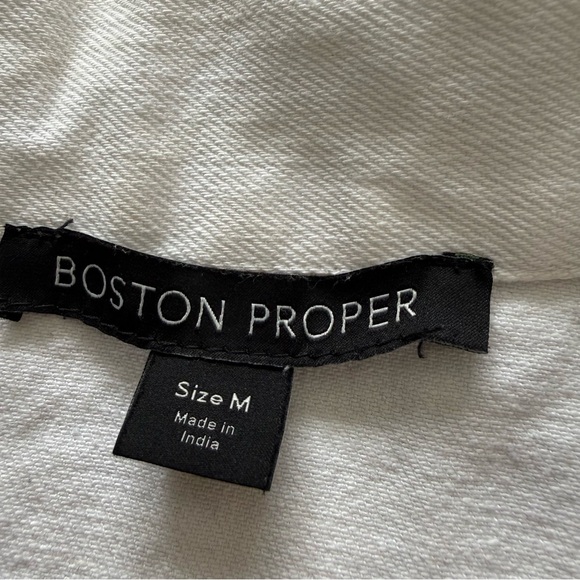 Boston Proper White Floral Embroidered Denim Jacket Size M Boho Cottagecore - Picture 2 of 8